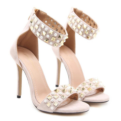 Sandale de dama elegante cu toc inalt si decor metalic