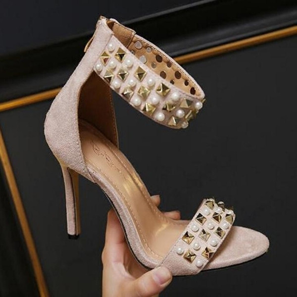 Sandale de dama elegante cu toc inalt si decor metalic