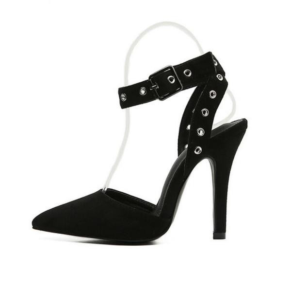 Sandale de damă elegante cu toc înalt - ascuțite în negru cu bretele