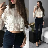 Bluză de damă elegantă din dantelă alb-negru