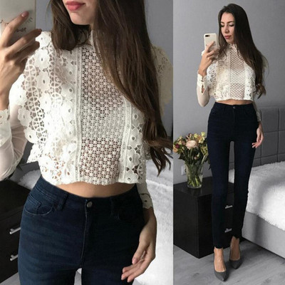 Bluză de damă elegantă din dantelă alb-negru