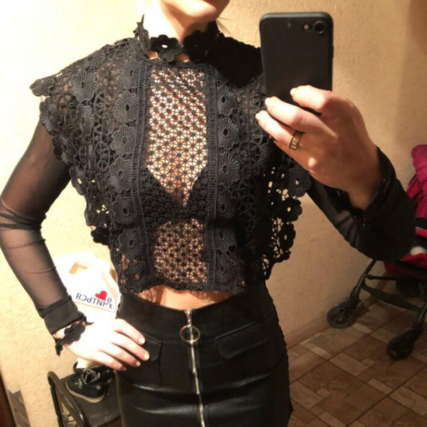 Bluză de damă elegantă din dantelă alb-negru