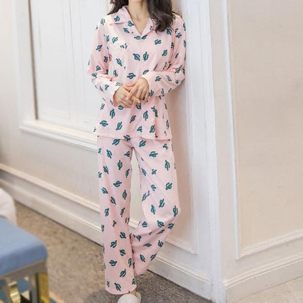 Pijamale dama primavara-toamna in doua parti cu imprimeu in doua culori