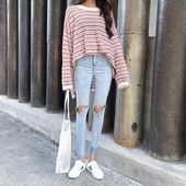 Blugi de dama model slim cu buzunare si elemente rupte