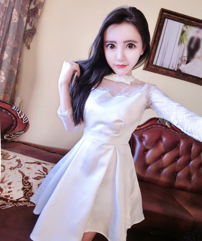 Rochie elegantă de damă, cu dantelă la spate și mâneci în alb și negru