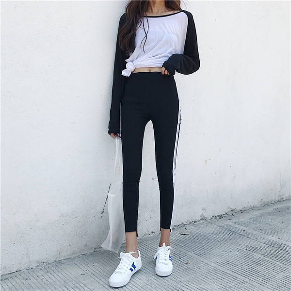 Jambiere sport de damă cu talie înaltă și cu margini