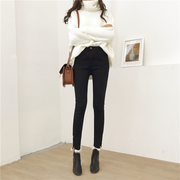 Pantaloni de dama cu talie inalta model slim cu puf