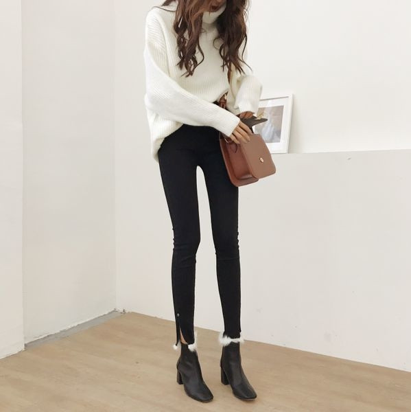 Pantaloni de dama cu talie inalta model slim cu puf