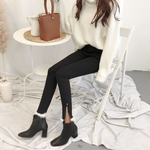 Pantaloni de dama cu talie inalta model slim cu puf