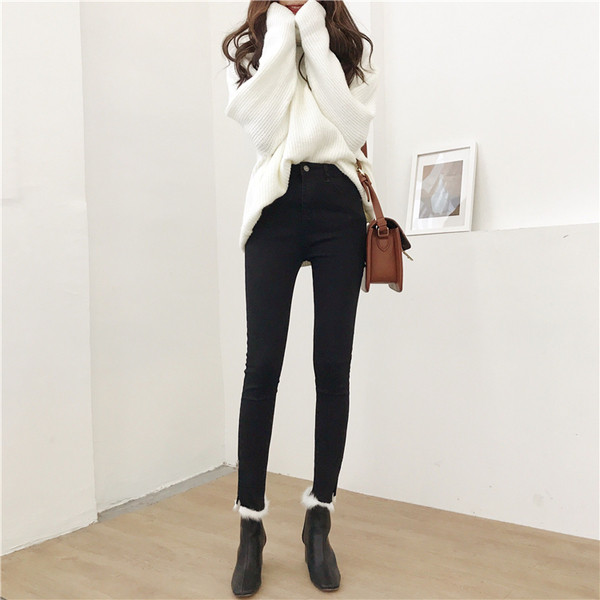 Pantaloni de dama cu talie inalta model slim cu puf