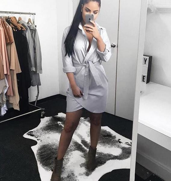 Rochie eleganta tip rochie lunga cu curea de culoare gri