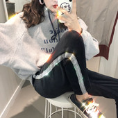 Pantaloni sport de dama cu talie inalta si cu margini