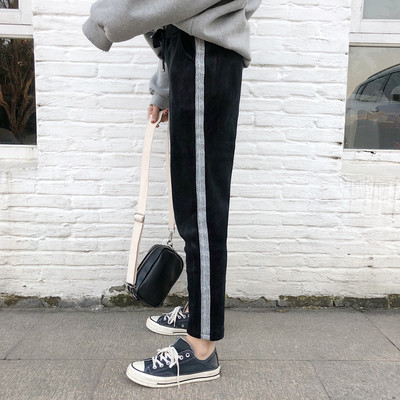 Pantaloni sport de dama cu talie inalta si cu margini