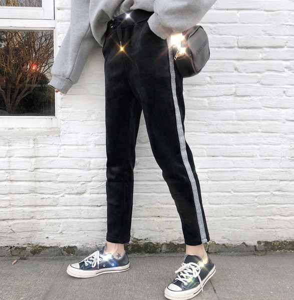 Pantaloni sport de dama cu talie inalta si cu margini