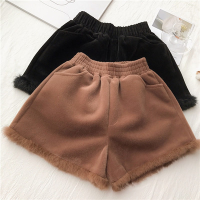 Pantaloni scurți moi de damă cu talie elastică și puf în două culori