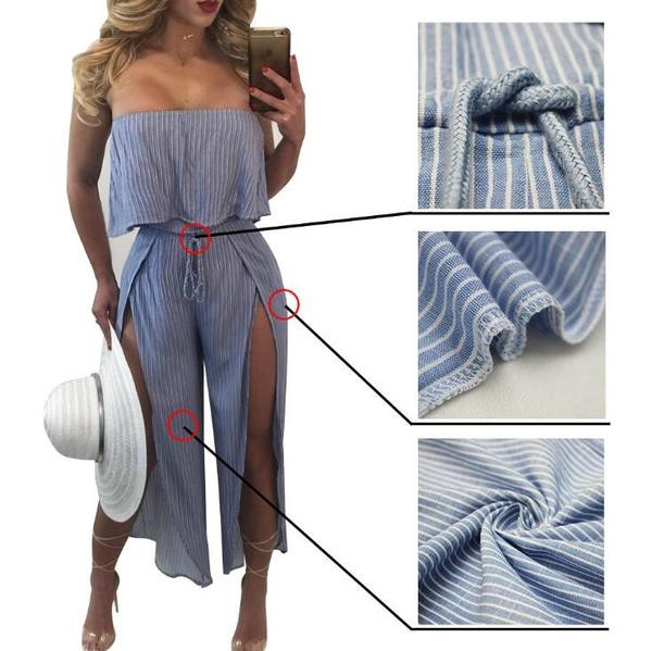 Salopeta dama de vara in dungi de culoare albastra