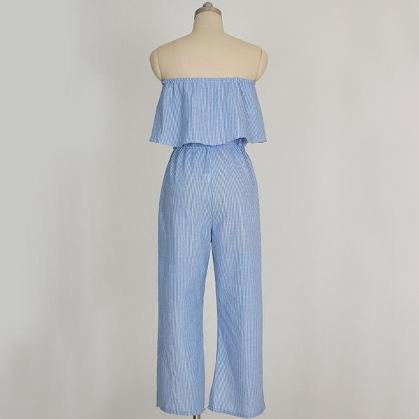 Salopeta dama de vara in dungi de culoare albastra