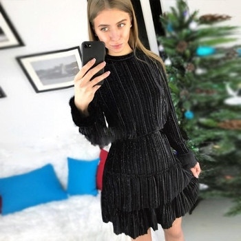 Rochie de dama plisata cu maneci lungi si puf