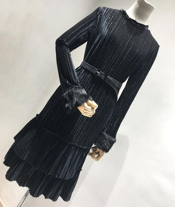 Rochie de dama plisata cu maneci lungi si puf