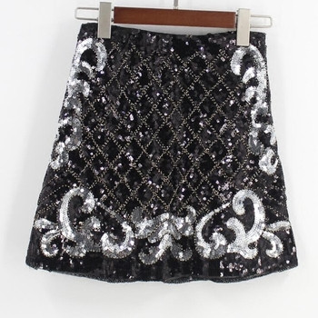 Rochie elegantă de damă cu paiete în negru, alb și gri