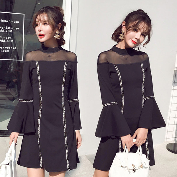 Елегантна дамска рокля в свободен стил с широки ръкави в черен цвят