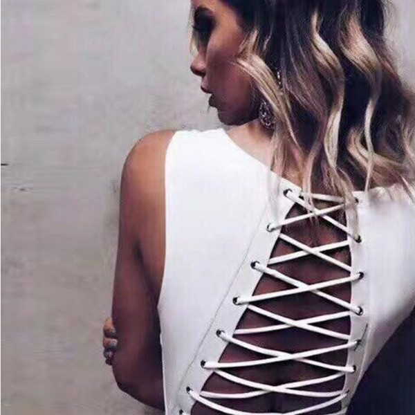 Дамско боди с ефектен гръб с връзки в бял и черен цвят