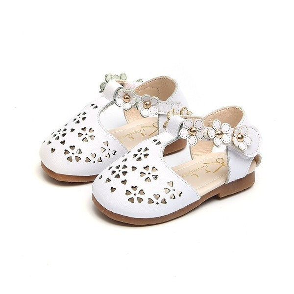 Ежедневни детски сандали за момичета с флорален мотив в  бял и розов цвят