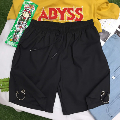 Мъжки къси панталони с метални елементи, надпис и цветна бродерия