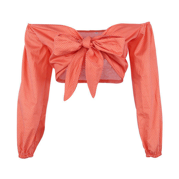 Модерна скъсена дамска риза с голи рамене и широки ръкави