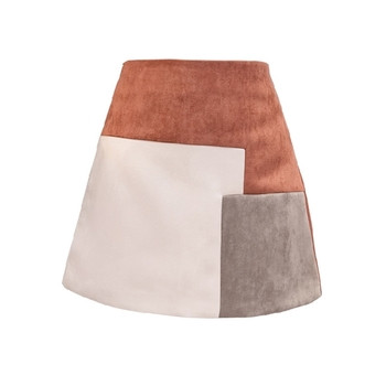 Елегантна дамска пола с висока талия с цветен мотив в два цвята