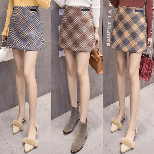 Стилна дамска карирана пола с висока талия в три цвята