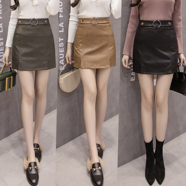 Семпла дамска пола от еко кожа с висока талия в три цвята