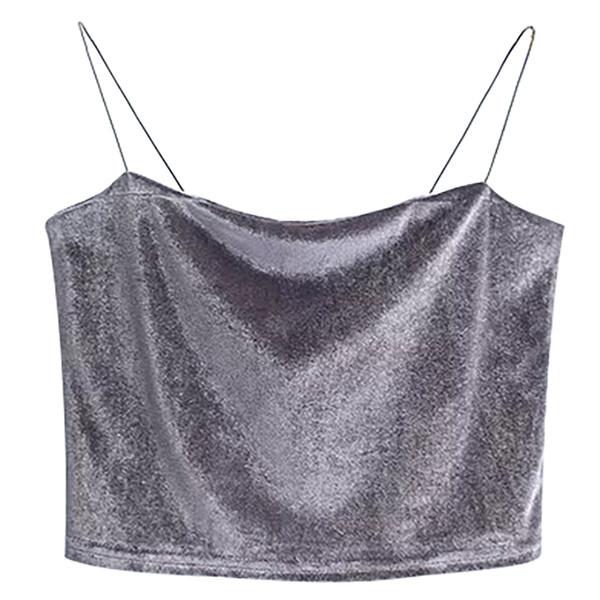 Стилен дамски топ кадифе с тънки презрамки в няколко цвята