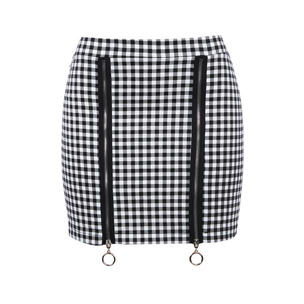 Модерна дамска пола на каре с ципове по дължината