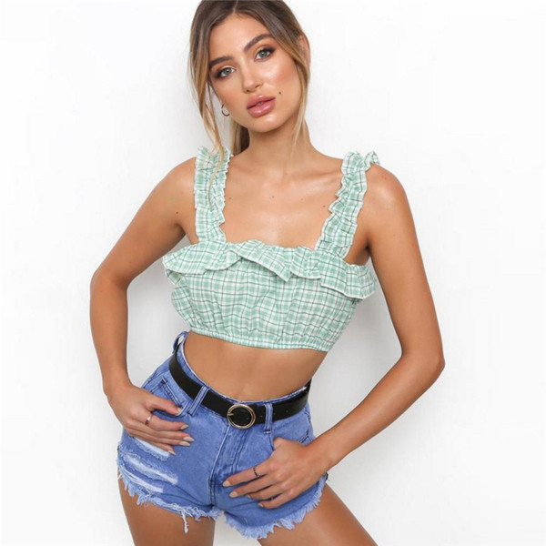 Летен дамски топ с презрамки в зелен и розов цвят