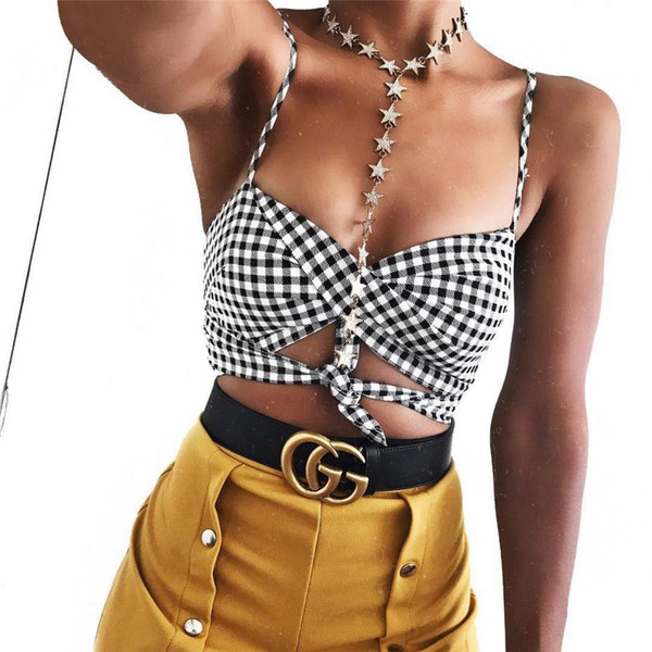 Модерен дамски кариран сутиен с тънки презрамки