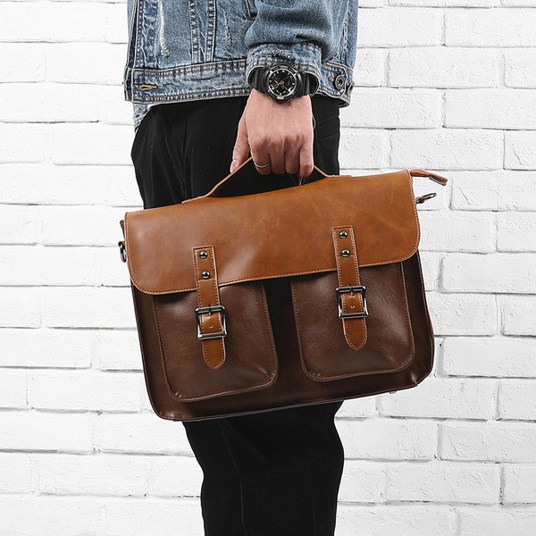 Geanta pentru barbati cu buzunare exterioare si curea lunga de umar