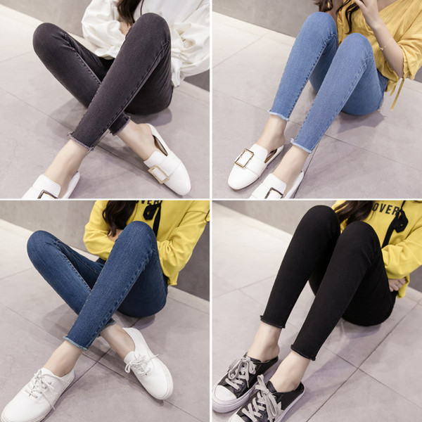 Изчистени дамски дънки с висока талия,подходящи за ежедневие в няколко цвята