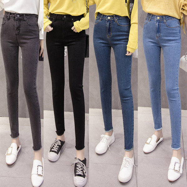 Изчистени дамски дънки с висока талия,подходящи за ежедневие в няколко цвята