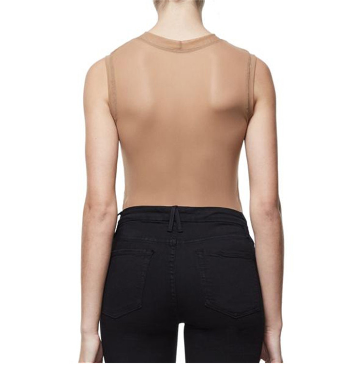 Прозрачно дамско боди в черен и бежов цвят с надпис