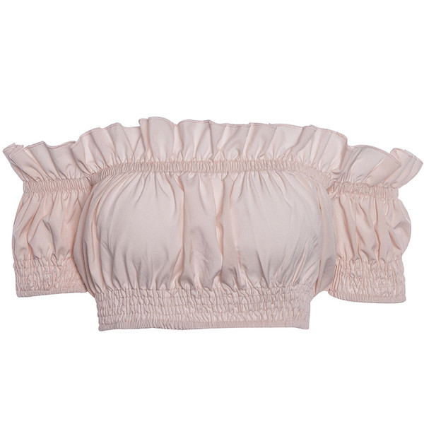 Летен дамски топ с къс ръкав и голи рамене в черен, розов и бял цвят