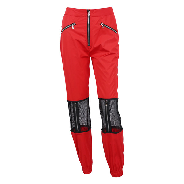 Pantaloni sport de dama moderni cu talie inalta in rosu si negru