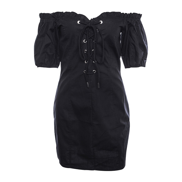 Лятна дамска къса рокля с голи рамене и 3/4 ръкави