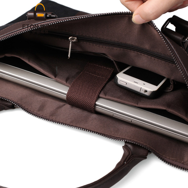 Мъжка бизнес чанта от плат с кожени елементи 