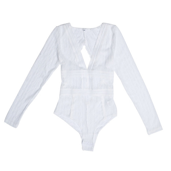 Стилно дамско боди с дълъг ръкав и гол гръб в бял и черен цвят