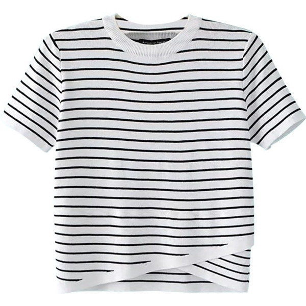 Bluză de damă lejeră, modernă, în dungi, cu mâneci scurte, în alb și negru