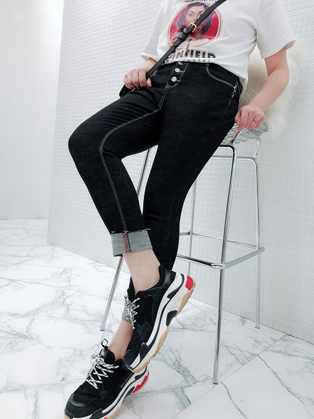 Ежедневни изчистени дамски дънки - голями размери