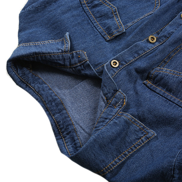 Стилна дамска деним дълга риза с О-образна яка в тъмен цвят,големи размери 