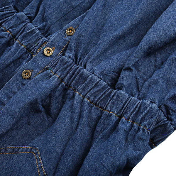 Стилна дамска деним дълга риза с О-образна яка в тъмен цвят,големи размери 