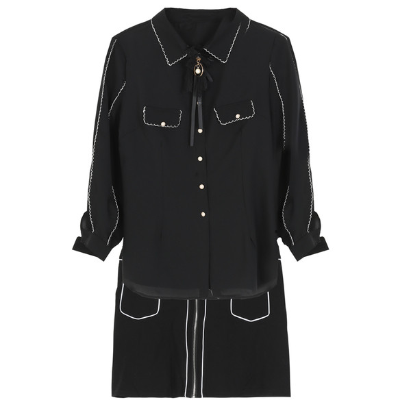 Set elegant pentru femei din două părți - cămașă eterică + fustă cu talie înaltă și fermoar decorativ, dimensiune mare